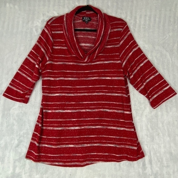 NWD New Woman Design Cowl Neck Half Sleeve Sweater 2X Red c/ Glitter Threading - Picture 1 of 7